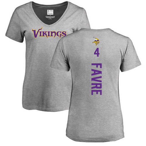 NFL Women's Nike Minnesota Vikings #4 Brett Favre Ash Backer V-Neck T-Shirt