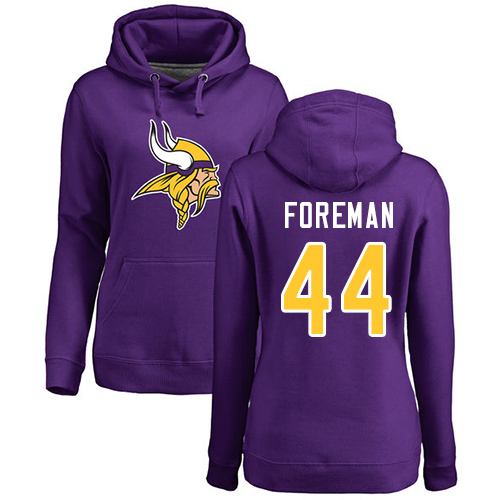 NFL Women's Nike Minnesota Vikings #44 Chuck Foreman Purple Name & Number Logo Pullover Hoodie