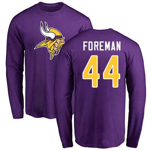 NFL Nike Minnesota Vikings #44 Chuck Foreman Purple Name & Number Logo Long Sleeve T-Shirt