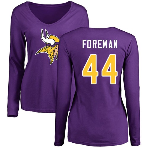 NFL Women's Nike Minnesota Vikings #44 Chuck Foreman Purple Name & Number Logo Slim Fit Long Sleeve T-Shirt
