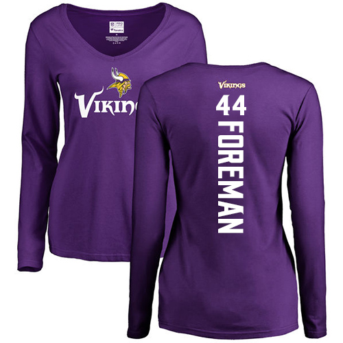 NFL Women's Nike Minnesota Vikings #44 Chuck Foreman Purple Backer Slim Fit Long Sleeve T-Shirt