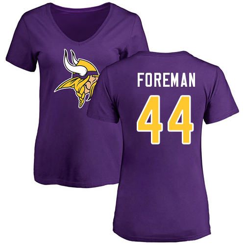NFL Women's Nike Minnesota Vikings #44 Chuck Foreman Purple Name & Number Logo Slim Fit T-Shirt