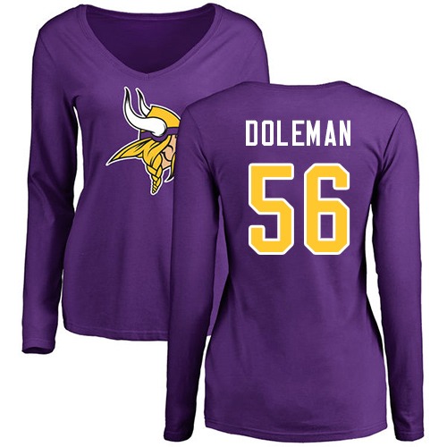 NFL Women's Nike Minnesota Vikings #56 Chris Doleman Purple Name & Number Logo Slim Fit Long Sleeve T-Shirt