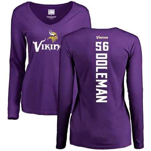 NFL Women's Nike Minnesota Vikings #56 Chris Doleman Purple Backer Slim Fit Long Sleeve T-Shirt