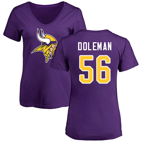 NFL Women's Nike Minnesota Vikings #56 Chris Doleman Purple Name & Number Logo Slim Fit T-Shirt