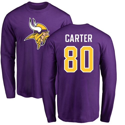 NFL Nike Minnesota Vikings #80 Cris Carter Purple Name & Number Logo Long Sleeve T-Shirt