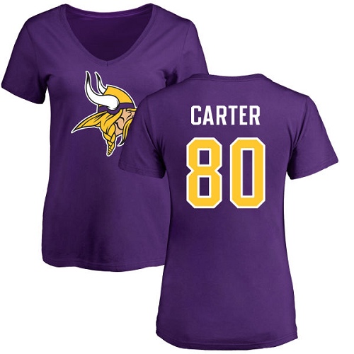 NFL Women's Nike Minnesota Vikings #80 Cris Carter Purple Name & Number Logo Slim Fit T-Shirt