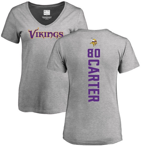 NFL Women's Nike Minnesota Vikings #80 Cris Carter Ash Backer V-Neck T-Shirt