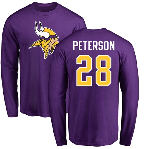 NFL Nike Minnesota Vikings #28 Adrian Peterson Purple Name & Number Logo Long Sleeve T-Shirt