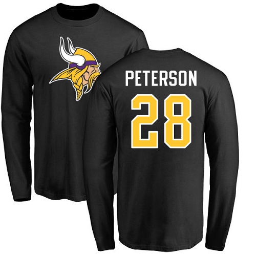 NFL Nike Minnesota Vikings #28 Adrian Peterson Black Name & Number Logo Long Sleeve T-Shirt