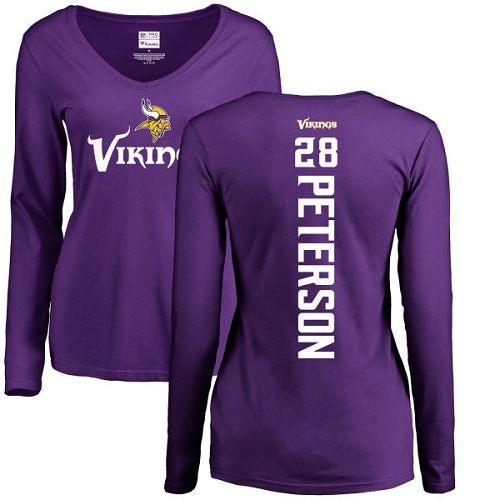 NFL Women's Nike Minnesota Vikings #28 Adrian Peterson Purple Backer Slim Fit Long Sleeve T-Shirt