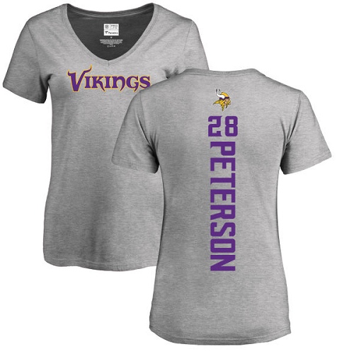 NFL Women's Nike Minnesota Vikings #28 Adrian Peterson Ash Backer V-Neck T-Shirt