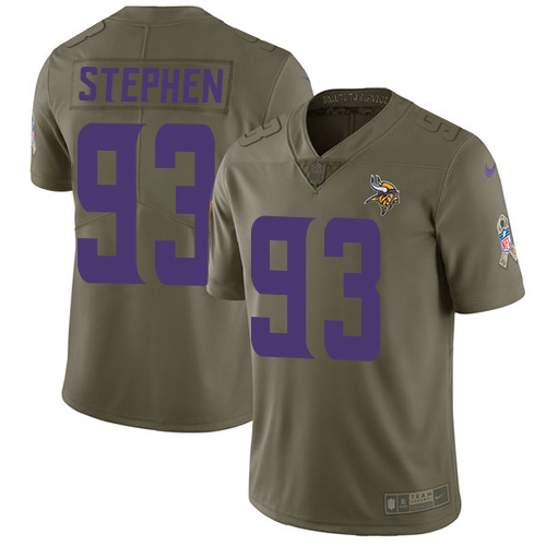 Men's Nike Minnesota Vikings #93 Shamar Stephen Limited Olive 2017 Salute to Service NFL Jersey