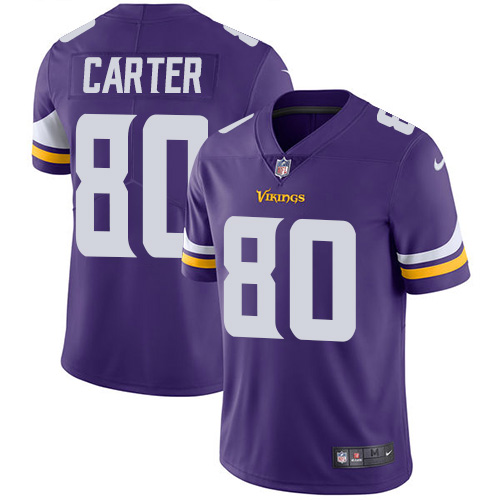 Men's Nike Minnesota Vikings #80 Cris Carter Purple Team Color Vapor Untouchable Limited Player NFL Jersey