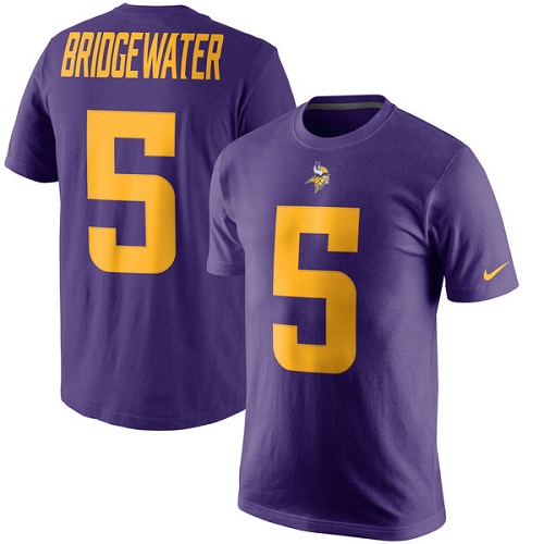 NFL Nike Minnesota Vikings #5 Teddy Bridgewater Purple Rush Pride Name & Number T-Shirt