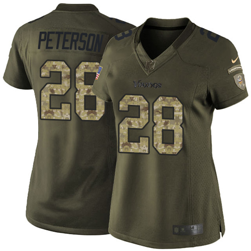 Women's Nike Minnesota Vikings #28 Adrian Peterson Elite Green Salute to Service NFL Jersey