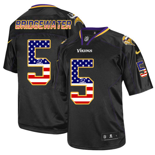 Men's Nike Minnesota Vikings #5 Teddy Bridgewater Elite Black USA Flag Fashion NFL Jersey