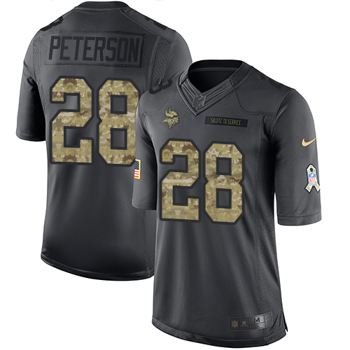 Youth Nike Minnesota Vikings #28 Adrian Peterson Limited Black 2016 Salute to Service NFL Jersey