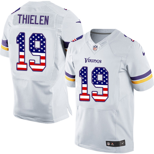 Men's Nike Minnesota Vikings #19 Adam Thielen Elite White Road USA Flag Fashion NFL Jersey