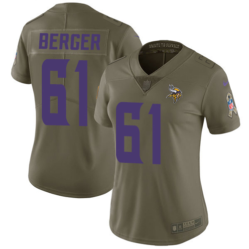 Women's Nike Minnesota Vikings #61 Joe Berger Limited Olive 2017 Salute to Service NFL Jersey