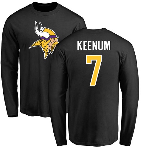 NFL Nike Minnesota Vikings #7 Case Keenum Black Name & Number Logo Long Sleeve T-Shirt