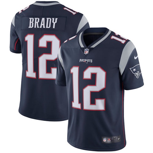 Youth Nike New England Patriots #12 Tom Brady Navy Blue Team Color Vapor Untouchable Limited Player NFL Jersey