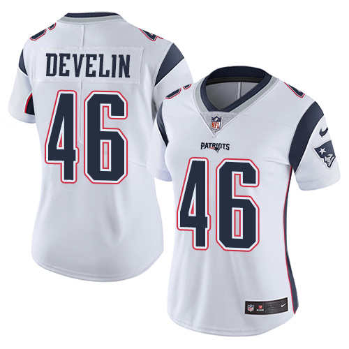 Women's Nike New England Patriots #46 James Develin White Vapor Untouchable Limited Player NFL Jersey