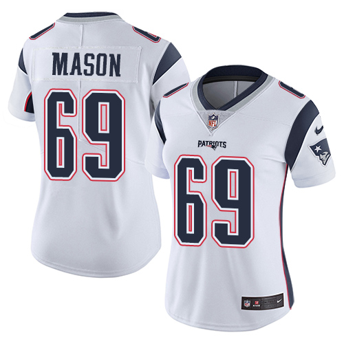 Women's Nike New England Patriots #69 Shaq Mason White Vapor Untouchable Limited Player NFL Jersey