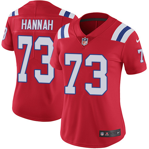 Women's Nike New England Patriots #73 John Hannah Red Alternate Vapor Untouchable Limited Player NFL Jersey