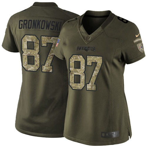 Women's Nike New England Patriots #87 Rob Gronkowski Elite Green Salute to Service NFL Jersey