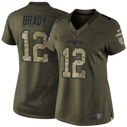 Women's Nike New England Patriots #12 Tom Brady Elite Green Salute to Service NFL Jersey