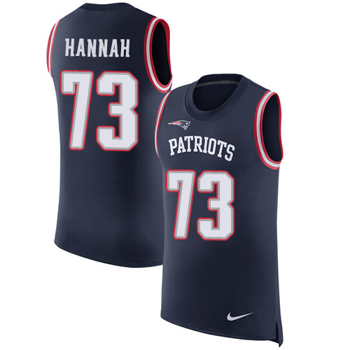 Men's Nike New England Patriots #73 John Hannah Navy Blue Rush Player Name & Number Tank Top NFL Jersey