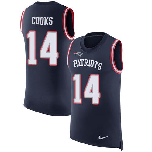 Men's Nike New England Patriots #14 Brandin Cooks Navy Blue Rush Player Name & Number Tank Top NFL Jersey