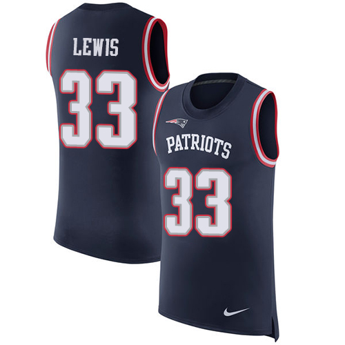 Men's Nike New England Patriots #33 Dion Lewis Navy Blue Rush Player Name & Number Tank Top NFL Jersey