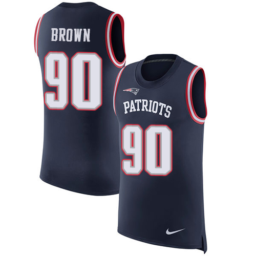 Men's Nike New England Patriots #90 Malcom Brown Navy Blue Rush Player Name & Number Tank Top NFL Jersey