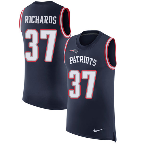 Men's Nike New England Patriots #37 Jordan Richards Navy Blue Rush Player Name & Number Tank Top NFL Jersey