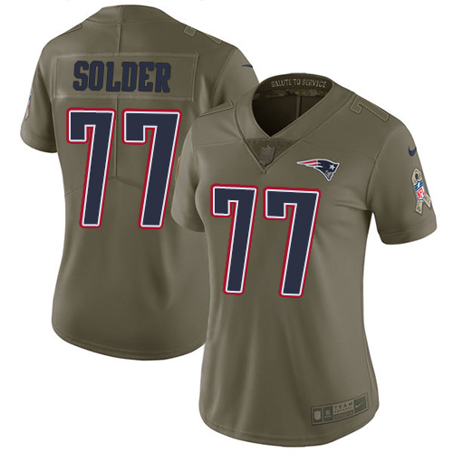 Women's Nike New England Patriots #77 Nate Solder Limited Olive 2017 Salute to Service NFL Jersey