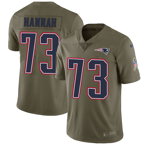 Men's Nike New England Patriots #73 John Hannah Limited Olive 2017 Salute to Service NFL Jersey