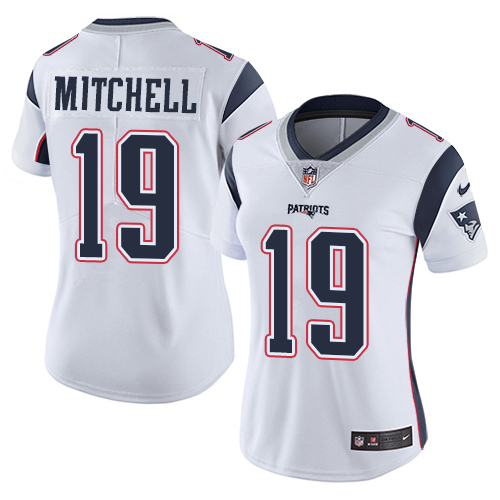 Women's Nike New England Patriots #19 Malcolm Mitchell White Vapor Untouchable Limited Player NFL Jersey