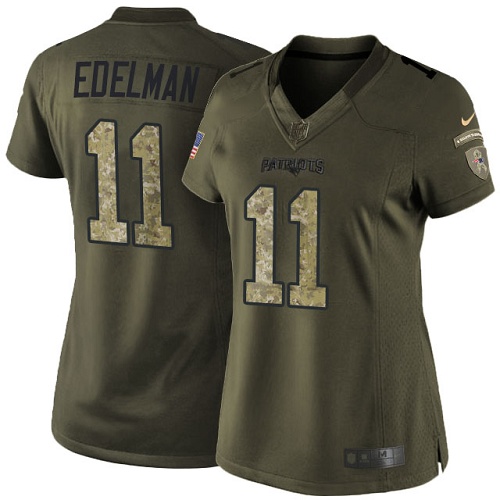 Women's Nike New England Patriots #11 Julian Edelman Elite Green Salute to Service NFL Jersey
