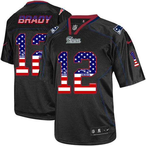 Men's Nike New England Patriots #12 Tom Brady Elite Black USA Flag Fashion NFL Jersey