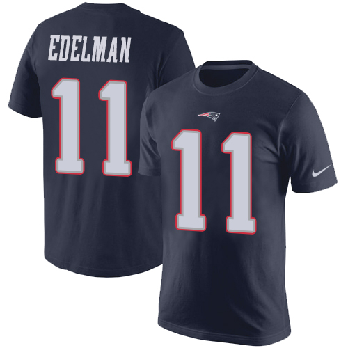 NFL Nike New England Patriots #11 Julian Edelman Navy Blue Rush Pride Name & Number T-Shirt