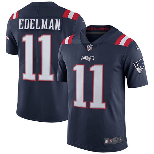 Men's Nike New England Patriots #11 Julian Edelman Limited Navy Blue Rush Vapor Untouchable NFL Jersey