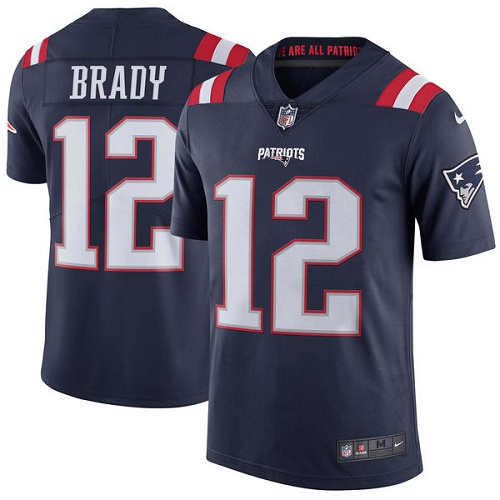 Men's Nike New England Patriots #12 Tom Brady Limited Navy Blue Rush Vapor Untouchable NFL Jersey