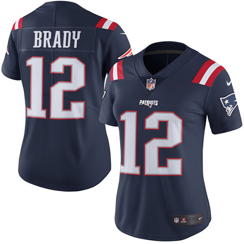 Women's Nike New England Patriots #12 Tom Brady Limited Navy Blue Rush Vapor Untouchable NFL Jersey