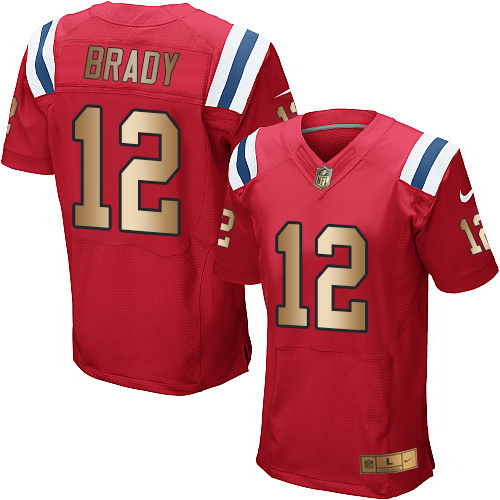 Men's Nike New England Patriots #12 Tom Brady Elite Red/Gold Alternate NFL Jersey