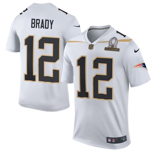 Men's Nike New England Patriots #12 Tom Brady Elite White Team Rice 2016 Pro Bowl NFL Jersey