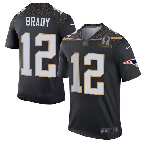 Men's Nike New England Patriots #12 Tom Brady Elite Black Team Irvin 2016 Pro Bowl NFL Jersey