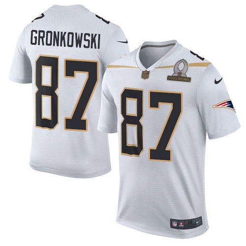 Men's Nike New England Patriots #87 Rob Gronkowski Elite White Team Rice 2016 Pro Bowl NFL Jersey