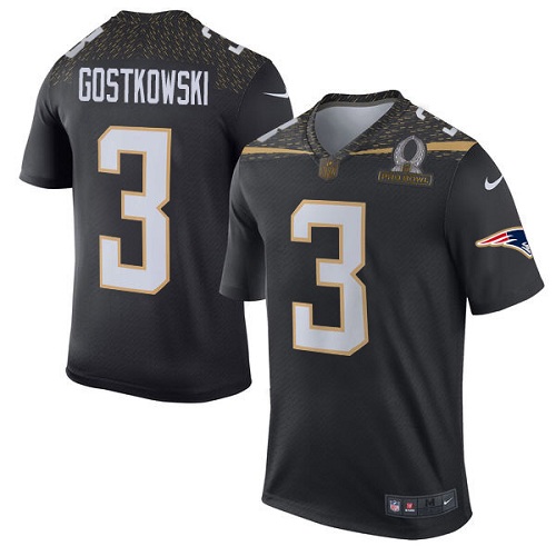 Men's Nike New England Patriots #3 Stephen Gostkowski Elite Black Team Irvin 2016 Pro Bowl NFL Jersey